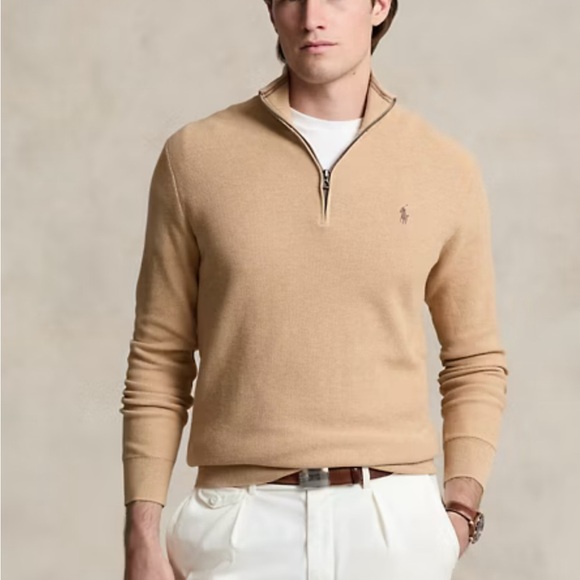 Ralph Lauren Other - Polo Ralph Lauren Men’s Mesh-Knit Cotton Quarter-Zip Sweater Camel SZ L NWT